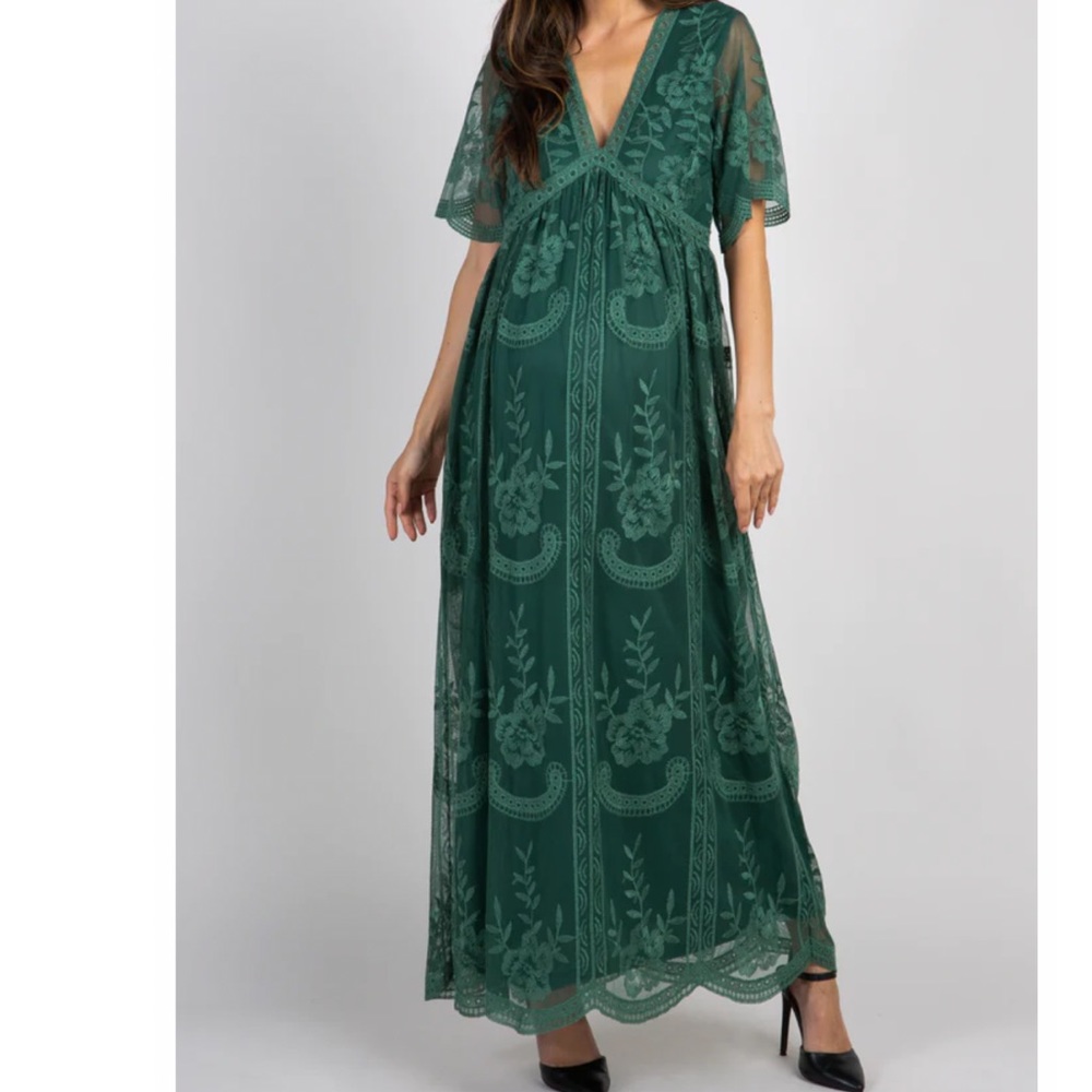 Pinkblush Emerald Green Lace Maxi Dress